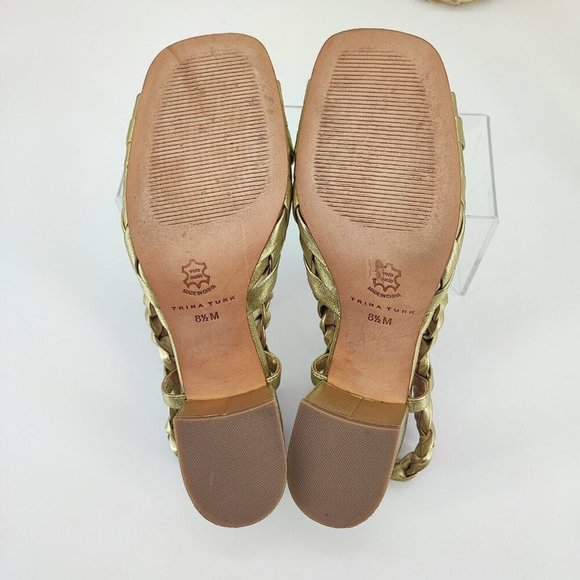 Trina Turk Gold Braided Block Heel Sandals - Picture 7 of 9